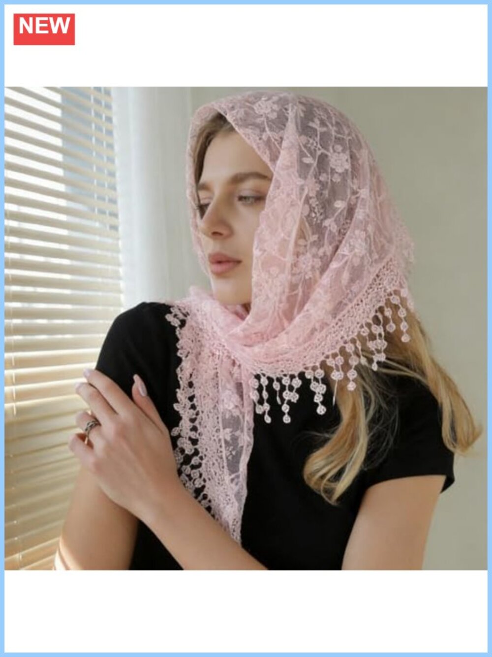 Sheer Floral Embroidered Scarf with Lace Trim and Fringed Shawl